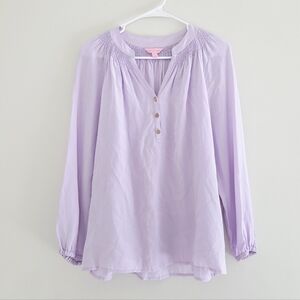 Lilly Pulitzer Elsa Silk Long Sleeve Top Blouse Light Pyrple Lavender Small